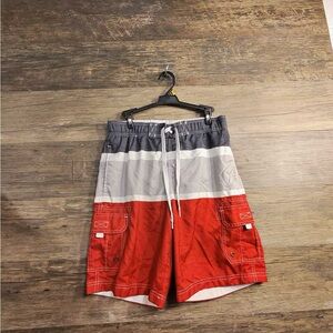 OP Red and Gray Swim Trunks